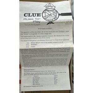 Parker Brothers CLUE Rules for Play Board Game 1949 1950 Edition Classic Mystery